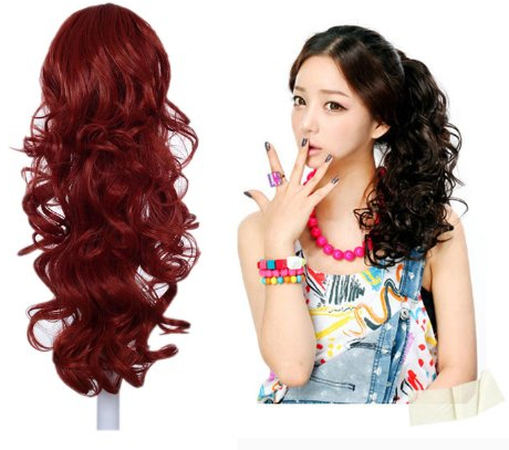 Prettyland - DH254 45cm Klammer gewellt Pferdeschwanz Zopf Haarverlängerung Haarteil- R02 Rot