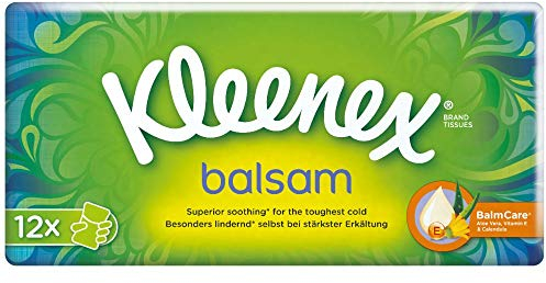 Kleenex Balsam Taschentücher, 4-lagig, Ideal bei Erkältungen und Allergien, 16 x 12 Packungen à 9 Tücher, Vorratspackung