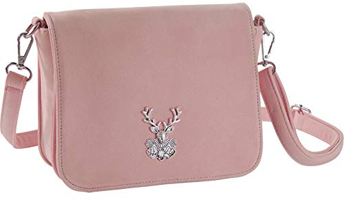 dressforfun Dirndl Tasche, Herztasche, Handtasche Damen mittelgroß, Trachten Mode, Trachtentasche in Wildlederoptik, Damen Tasche, Umhängetasche, Oktoberfest Accessoires, Damen-Schultertaschen - rosa