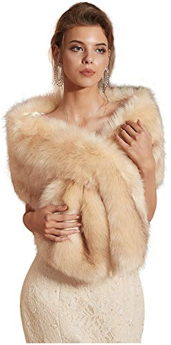 Kumeng Women's Winter Warm Navy Faux Fur Shawl Coat Jacket Parka Outerwear Tops (Champagne J, Medium)