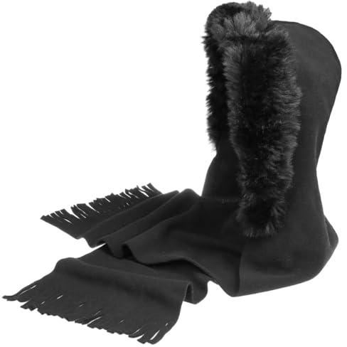 LIERYS Fleece Schalhaube Webpelz Unifarben Kapuzenschal mit Fransen Made in Italy Damen Herbst/Winter