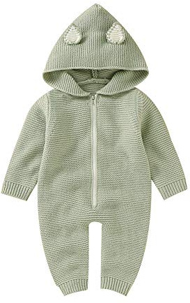 VICROAD Baby sparkdräkt pojkar dragkedja onesies nyfödd flickor tröja huva stickad jumpsuit kläder
