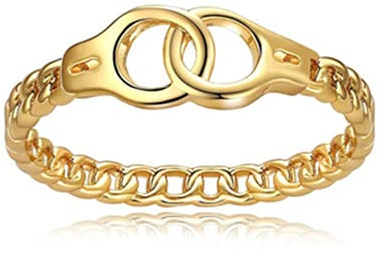 Anello a forma di manette in acciaio inox color argento/oro rosa/oro, per donne, adolescenti, ragazze, ragazzi, amicizia, matrimonio, regalo di compleanno, 6 UK, Acciaio inossidabile, Acciaio