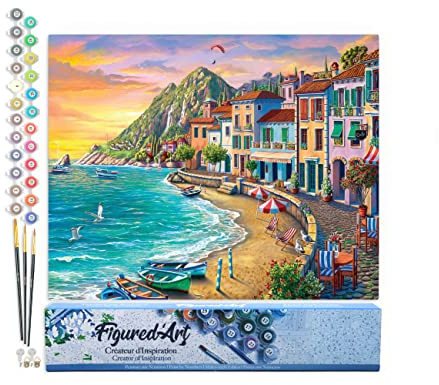Figured'Art Pintar por Numeros Adultos Vacaciones en la playa - Manualidades pintura acrilica Kit Cuadro DIY completo - 40x50cm sin bastidor