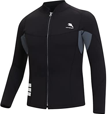 Veste de plongée pour homme, en néoprène de 2 mm avec fermeture éclair sur le devant et manches longues pour le surf, la natation, la plongée (3XL, noir)