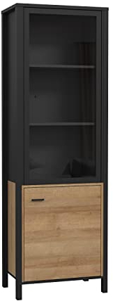 Forte HIGH ROCK Vitrine L/R mit 2 Türen, Holzwerkstoff, schwarz/Riviera Eiche, B x H x T: 64,8 x 193,9 x 40,2 cm