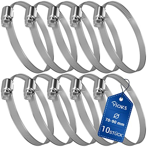 VIOKS 10x Schlauchschellen Waschmaschine 70-90 mmØ Schlauchklemmen Set | Schlauchschellen Edelstahl, Schellen Waschmaschine