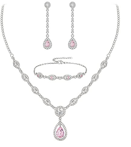 EVER FAITH Schmuck Set für Braut klar Teardrop kubischer Zirkonia April Birthstone Halskette Armband Ohrringe für Damen