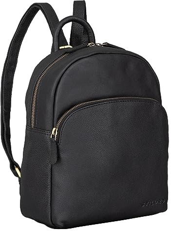 STILORD Linnea Damen Rucksack Elegant Klein Vintage Lederrucksack für Frauen Daypack Cityrucksack Mini Backpack Handtasche Schultertasche aus echtem Leder Farbe:schwarz