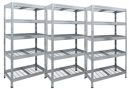 Master Regale 3er-Set Rivet Schwerlastregal mit Stahlgitter-Boden 180x90x45cm(HxBxT) 5 Böden 250 kg pro Boden verzinkt. Steckregal Metallregal Kellerregal Lagerregal Werkstattregal Garagenregal