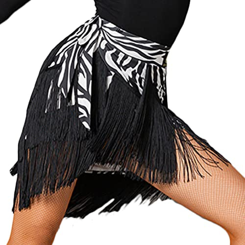 SEAUR Röcke Tanzen Salsa Latein mit Quaste Schal Tanz Tango Elegant Minirock Rumba Tanzkostüm für Frauen Mädchen, Zebra (lang), Einheitsgröße