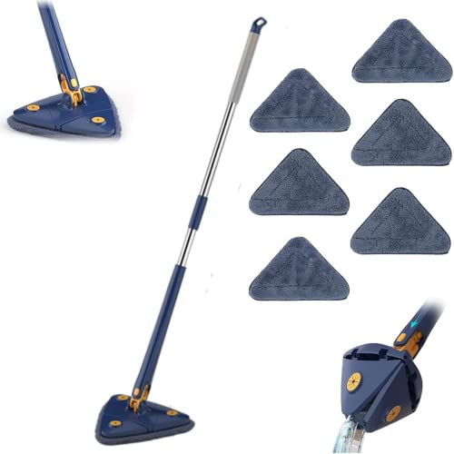 ALGIY Balai de nettoyage réglable rotatif à 360 °, 2022 en microfibre avec fonction pression automatique l'eau pour plafond et sol (bleu, 6 têtes serpillon) (A6 pièces) A6 Pièces