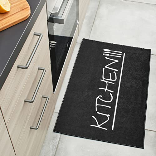 Nazar Tapis de Cuisine Lavable en Machine, Passage et Salle De Bain, Couloir (8170 Noir, 50x80 cm)