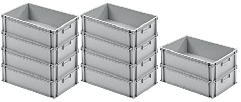 SparSet 10x Eurobehälter mit geschlossenem Griff | HxBxT 17,5x40x60cm | 30 Liter | Grau | Eurobox, Transportbox, Transportbehälter, Stapelbehälter