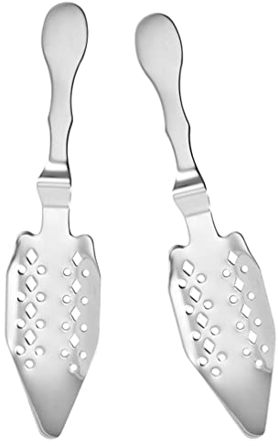 SHERCHPRY Edelstahllöffel 2Pcs Edelstahl Absinth Löffel Vintage Wermut Cocktailbar Glasbecher Trinkfilter Aushöhlen Absinth Brunnen Löffel Dripper (Silber) Metallsieb