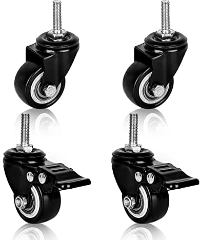 Roulettes M8 Pour Charges Lourdes - Filetage M8, Pivotantes en Caoutchouc Pour Meubles et Fauteuils d'Extérieur - 2 Avec Frein et 2 Sans Freins