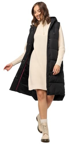 MARIKOO Damen Weste Steppweste lang gesteppte Übergangsweste Kapuze warm B967 [B967-Sayor-Schwarz-Gr.L]