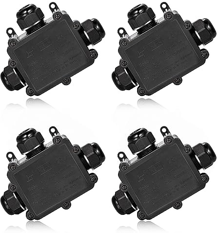 3-fach Kabel-Verbindungsbox inkl. Schnellverbinder IP68 3-Wege Abzweigdose Verbindungsdose Anschlussdose Stromverteiler Wasserdicht Klemmdose Außenverteilerdose für Kabeldurchmesser Ø4mm-14mm,4 Stück