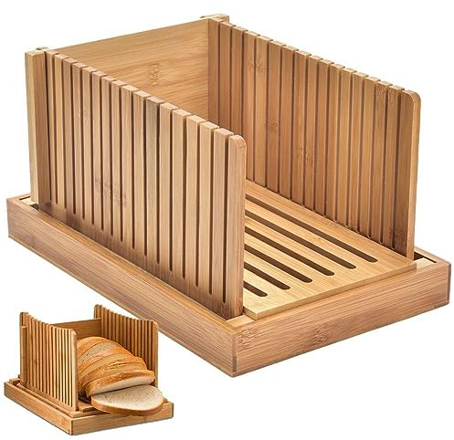Hrippy Slicer De Pain en Bambou pour Pain Fait Maison, Pliable Compact avec Planche À Découper Robuste pour Coupe De Pain