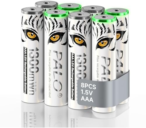 Mspalocell Lithium AAA Akku 1.5V 1300mWh, Tiger-Drucken & mit Ladelicht, 1500 Zyklus Schnellladung AAA Batterien Wiederaufladbare, 8 Stück Akkus mit Batteriekasten