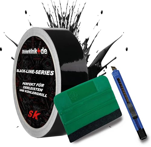 1A Style Sticker Blackline-Serie Zierleisten Folie zum Folieren von Auto Chromleisten Frontgrill 10M Selbstklebend (Schwarz Glanz, 30mm Bundle)