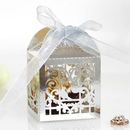 Geschenkschachtel Papier Klein,50 Stück Geschenkbox Hochzeit Süßigkeiten Bonbons Schachtel Liebe Herz Schokolade Kartons kleinen Schmuck Geschenkbox für Geburtstag Weihnachten-reflektierendes Silber