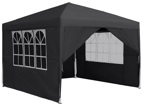 LILIIN Pavillon 3x3m Faltpavillon Gartenpavillon mit 4 Seitenteilen, Wasserdicht Gartenzelt inkl. Tasche, Sonnenschutz Winterfest Festzelt Partyzelt, Anthrazit