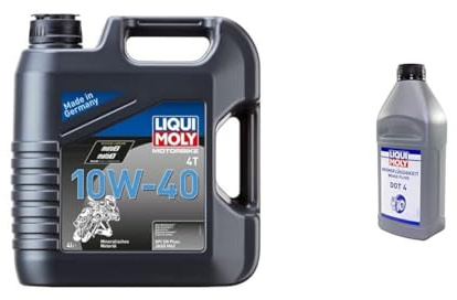 LIQUI MOLY Motorbike 4T 10W-40 | 4 L | Motorrad 4-Takt-Öl | Art.-Nr.: 3046 & Bremsflüssigkeit DOT 4 | 1 L | Bremsflüssigkeit | Art.-Nr.: 21157