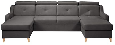 Mirjan24 Ecksofa Enikor U, Eckcouch mit Verstellbare Kopfstütze, Schlaffunktion und Bettkasten, Polsterecke, Wohnlandschaft, Couchgranitur, Sofa U-Form Couch (Kronos 22)