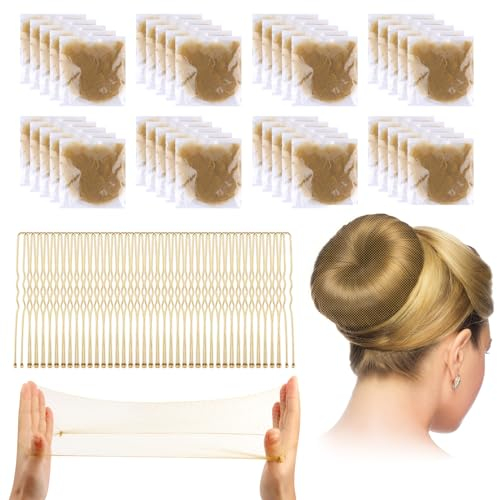 40 Retina per Capelli Chignon Invisibili con 40 Forcine per Capelli Forma U, Retina per Capelli Chignon per Balletto, Danza, Infermiera, Donna (Oro)