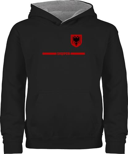 Shirtracer Pullover Kinder Hoodie Jungen Mädchen - Fußball EM WM - Albanien Trikot Wappen | Shqipëri mit Stolz | Albanisches Fan-Motiv - 116 (5/6 Jahre) - Schwarz/Grau meliert - 2024 Fussball