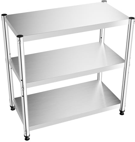 PansyWind Küchenregal 3 Böden Edelstahlregal Schwerlastregal Standregal Küche Arbeitsplatte Höhenverstellbarer Lagerregal(50KG tragen Jede Bode)