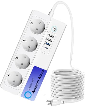 Zauzau Smart WiFi Steckdosenleiste, Mehrfachsteckdose mit 3 USB und 1 TypeC Anschlüsse, Unterstützen Alexa, Google Home Sprachsteuerung und Smart Life App Fernbedienung 16A 3500W