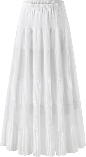 comefohome Maxirock Rock Lang Damen Sommer Maxi Rock Chiffon Skirt Bohemien Sommerrock Elastische Taille Plissierter Röck