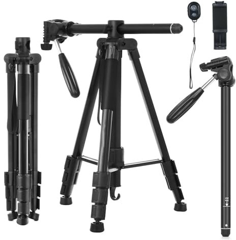 66 Zoll/168cm Kamera Stativ, 5kg Aluminium Ausziehbar Kamera Stativ mit Haken 4 Abschnitt Teleskop Beine, Leichte DSLR Stativ Kamera Ständer für Dreharbeiten oder Fotos