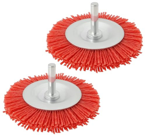 EMSea 2 Pezzi Spazzola Abrasiva In Nylon Spazzola Rotonda In Nylon Da 75mm Gambo Da 6mm Spazzola A Tazza In Nylon Da 80# Per La Rimozione Di Ruggine Corrosione Vernice