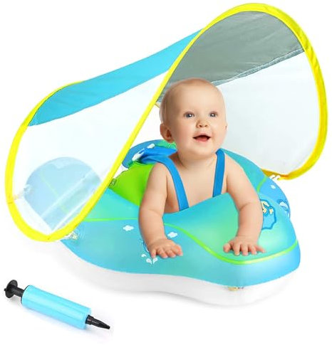 ANSTEN Schwimmring Baby mit Sonnendach Aufblasbare Baby Float Shwimmreifen mit aufblasbarer Schwimmboje,Schwimmtrainer,Schwimmhilfe Spielzeug