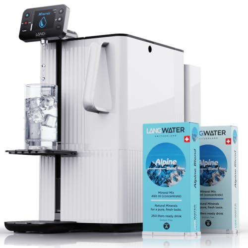 LANGWATER Reverse Osmosis & Mineralisation Water Filter Countertop TheWell 2 - Alkaline & Hot water dispenser - Plug & Drink Water Purifier with NSF58 RO, UV & 2 Mineral Packs Made in Switzerland