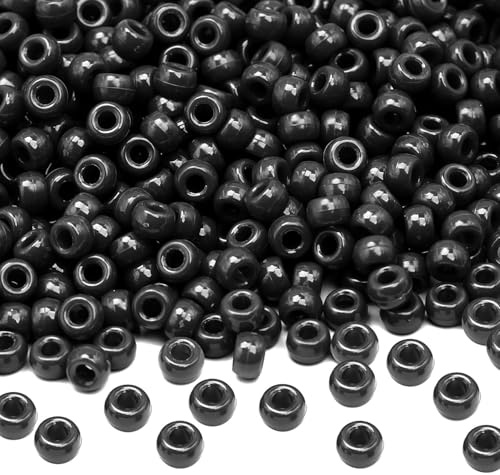 Gxadwzy 500 Stück Pony Beads 6x9mm Schwarz Perlen mit Großem Loch für Schmuck, Armbänder, Ketten, Schlüsselanhänger, Basteln