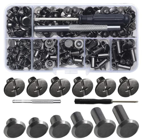 Leather Screw Rivets, Assorted Screw Rivets, Assorted Bolts for Leathercraft Clothes Jackets Bookbinding Craft Decorate Repair