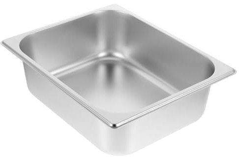 Mikinona Plateau de Buffet en Acier Inoxydable, Grand Récipient Alimentaire Argenté, Surface Lisse, Compatible Lave-vaisselle, pour Cantine et Restaurant
