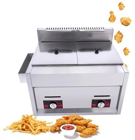 Glowdora Friggitrice A Gas Professionale per Uso Commerciale, Friggitrice in Acciaio Inox da Banco, Potenza del Fuoco Regolabile, Grande capacità, Adatta per Friggere Pesce, Patatine Fritte.