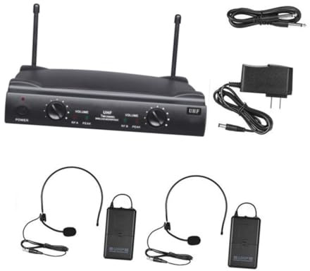 SUPVOX Microfono Professionale Wireless Uhf Doppio Canale con Bodypack e Microfoni Headset Ricevitore con Controllo Volume e Uscite Audio Mix per Karaoke e Eventi Feste Operativa