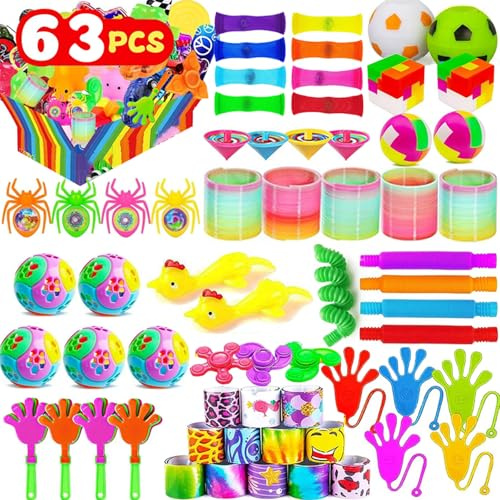 63 Stück Mitgebsel Kindergeburtstag Mitgebsel Set, Kindergeburtstag Gastgeschenke Give Aways Pinata Party Favor Kleinspielzeug für Kinder Mädchen Jungen Mitgebsel Gastgeschenke für Partybeutelfüller