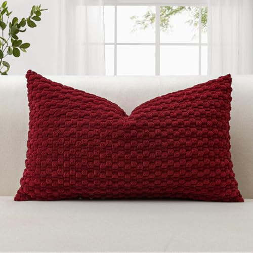 JOTOM Housses de Coussin en Velours Côtelé Doux 40x60 cm Taie d'oreiller Décoratifs avec Texture à Bulles 3D Étui de Coussin pour Canapé, Sofa, Chambre à Coucher Douce(Bordeaux)