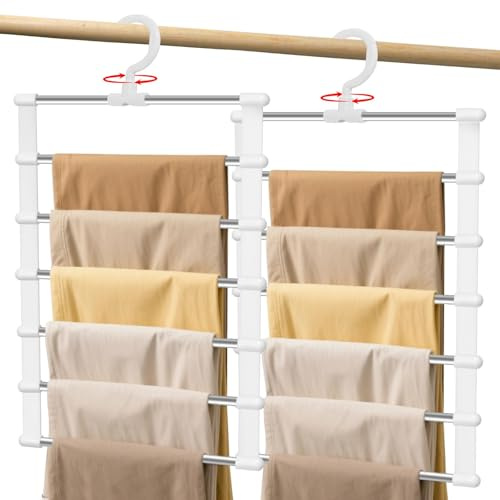 Perchas para Pantalones de 6 Capas, 2 Piezas Perchas para Pantalones Perchas Plegables Ahorro de Espacio, Ahorra Espacio en el ArmarioPara Colgar Pantalones Faldas Pañuelos