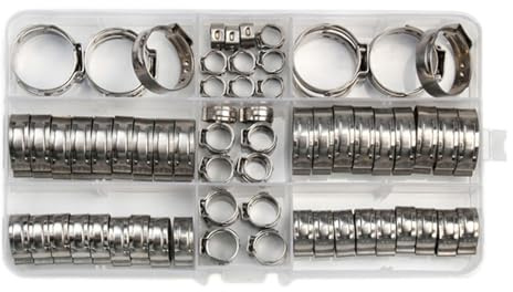 80Pcs Single Ear Hose Clamp Stepless Hose Clamps Cinches Rings Stainless Steel Crimp Pinch Fitting Tool Enduring Crimp Hose Clamps