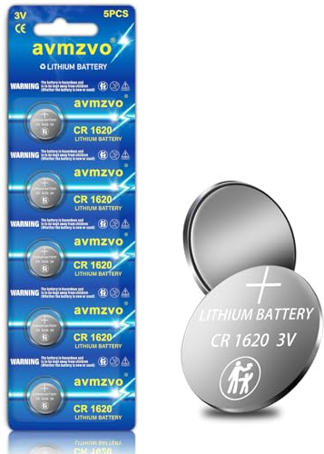 avmzvo Piles boutons CR1620, lot de 5, lithium, 3V, emballage sécurisé pour enfants, emballage sécurisé pour enfants【5 ans de garantie】