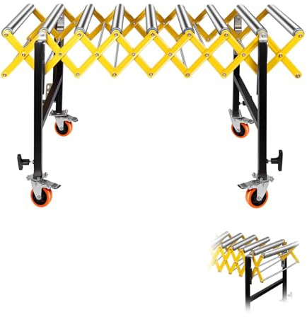 Roller Conveyor, 30-50 Height Adjustable, 660lbs Heavy Duty Folding Roller Stand with Locking Swivel Castor, 22'' Wide Conveyor Belt for Infeed, Outfeed Table and Planer (Yellow 38MM)
