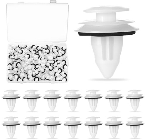 Leiwee Rivetti in Plastica per Auto, 110 Pezzi Kit Clip Fissaggio per Targhe e Pannelli Porta, Ricambi Auto in Nylon con Guarnizione Antivibrante (Bianco)